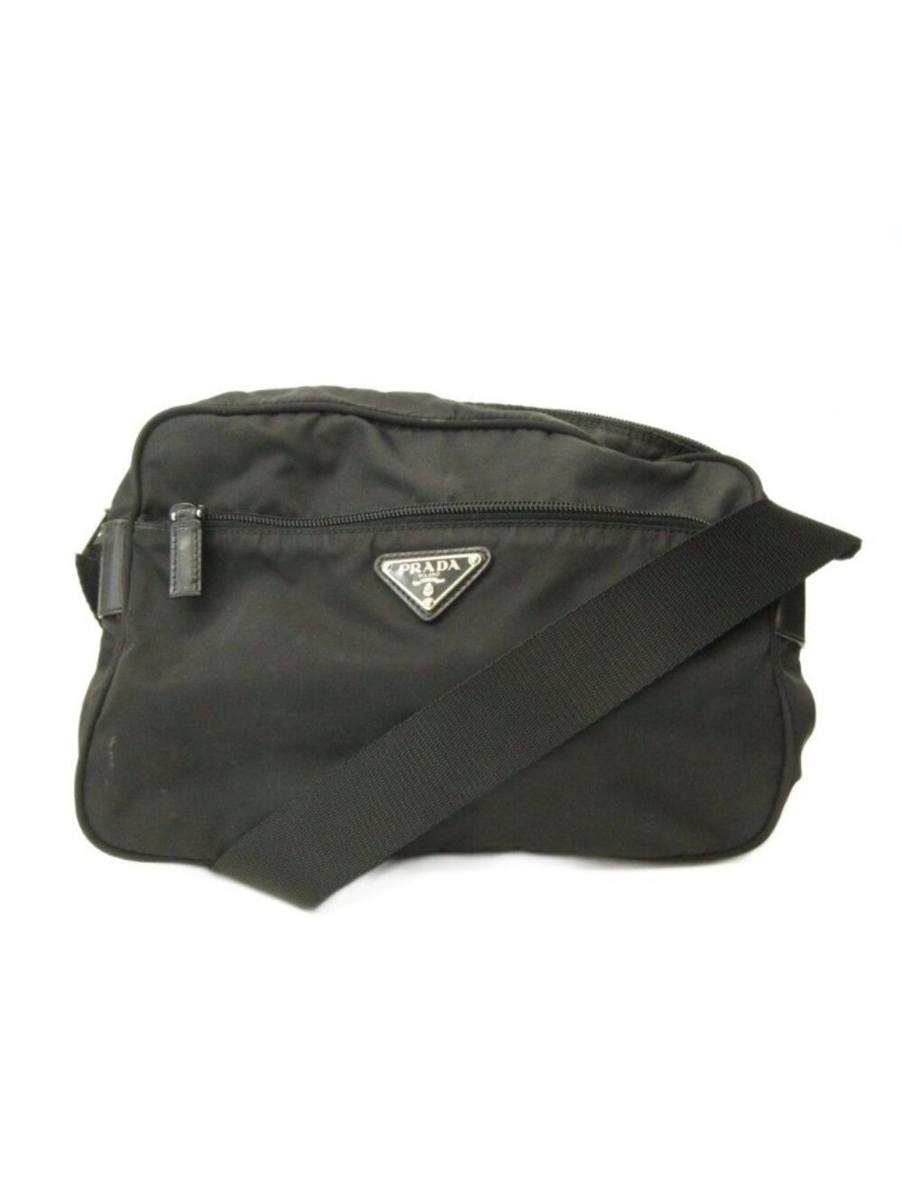 Prada Triangle Plate Shoulder Bag Nylon Logo Black